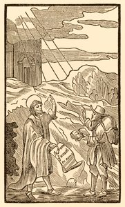 El cristiano no más deja el mundo pero se encuentra con el evangelista de El progreso del peregrino de este mundo, al que está por venir de John Bunyan (1628-1688) de Unknown